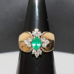 14K Yellow & White Gold Emerald Diamond Accent Ring(Size 7.5)7.3g-