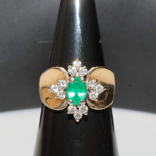 14K Yellow & White Gold Emerald Diamond Accent Ring(Size 7.5)7.3g- image number 1