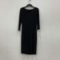 Womens Black V-Neck Long Sleeve Side Drap Back Zip Sheath Dress Size 14 image number 3