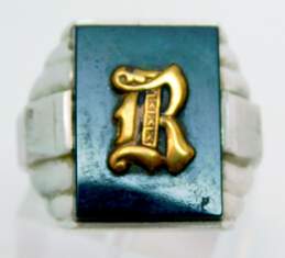 Vintage 10k White Gold Onyx Monogrammed Ring 4.9g