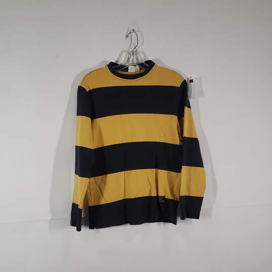 Mens Striped Long Sleeve Round Neck Casual Pullover T-Shirt Size XS image number 1