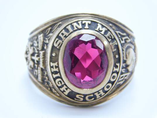 VNTG 10K Yellow Gold Oval Cut Ruby 1957 St Mel HS Class Ring 11.0g image number 1