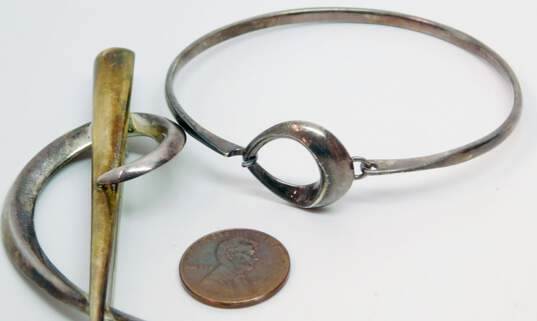Sterling Silver Modernist Hook On Bangle Bracelet & Statement Brooch 22.7g image number 6