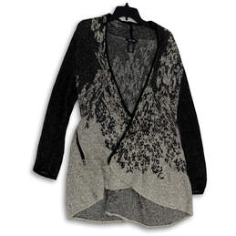 Womens Gray Zip Pocket Long Sleeve Open Front Cardigan Sweater Size PL