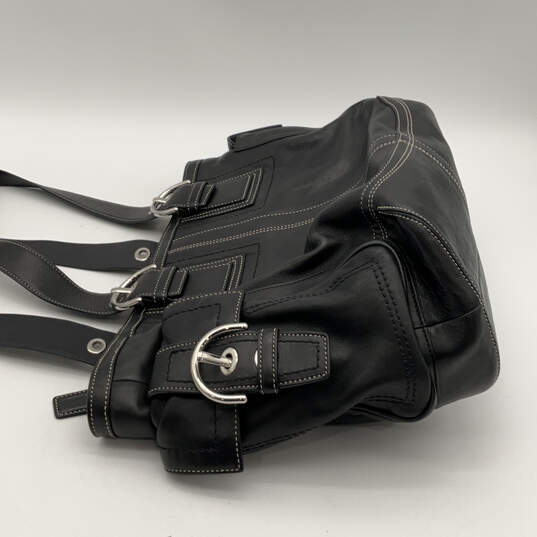 Womens Black Leather Inner Pockets Double Handles Zipper Shoulder Bag image number 3