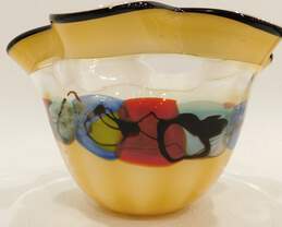 Vintage Viz Art Style Multicolor Red Yellow Blue Hand Blown Art Glass Bowl alternative image