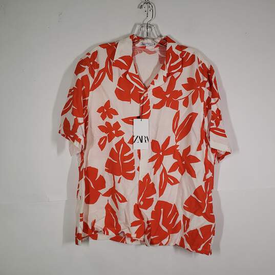 NWT Mens Floral Regular Fit Short Sleeve Collared Button-Up Shirt Size Large image number 1