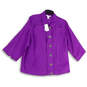 NWT Womens Purple 3/4 Sleeve Collared Pockets Button Front Jacket Size 1X image number 1