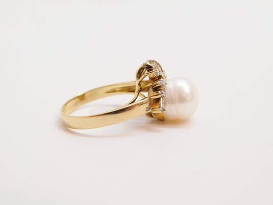 Elegant 14K Yellow Gold Pearl & Diamond Accent Ring 4.9g image number 4