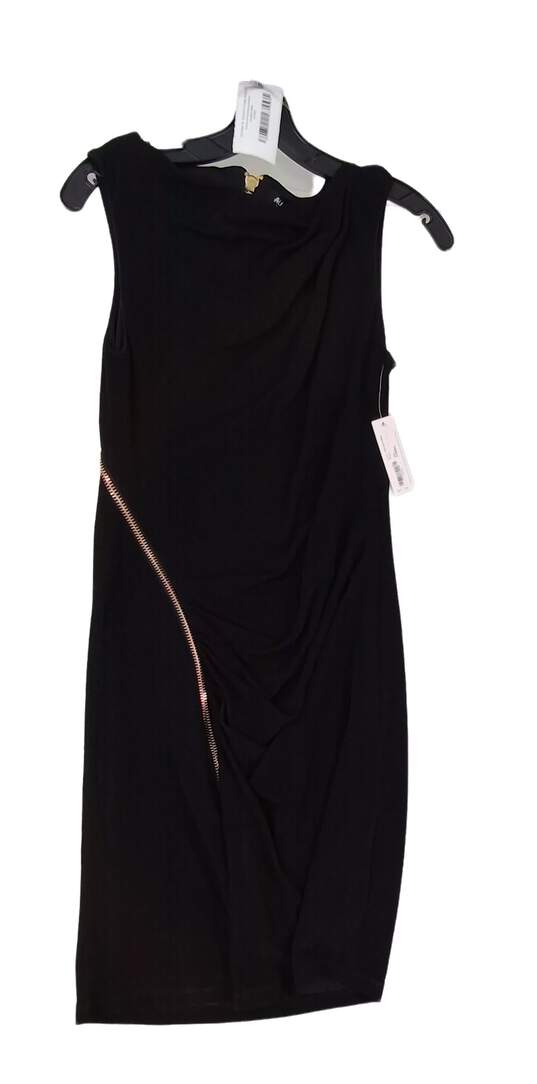 NWT Womens Black Back Zip Sleeveless Boat Neck Sheath Dress Size XS image number 1