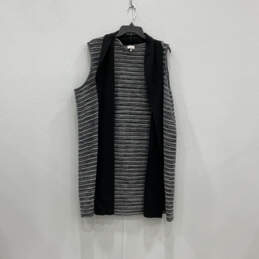 Womens Black Gray Striped Sleeveless Open Front Cardigan Sweater Size XL