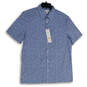 NWT Mens Blue Printed Spread Collar Short Sleeve Button-Up Shirt Size M image number 1