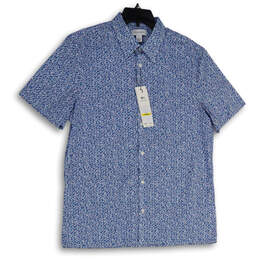 NWT Mens Blue Printed Spread Collar Short Sleeve Button-Up Shirt Size M