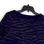 Womens Blue Zebra Print Metallic Side Button Pullover Sweater Size Large image number 4