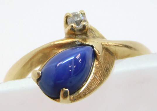 Vintage 14K Yellow Gold Star Sapphire 0.04 CT Diamond Ring 2.1g image number 2