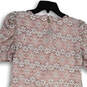 Womens Pink Floral Lace Short Sleeve Round Neck Back Zip Shift Dress Size 6 image number 4