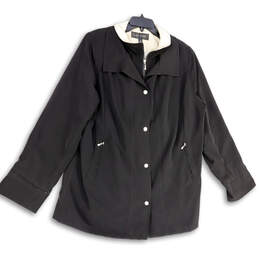 Womens Black Long Sleeve Spread Collar Pocket Full Zip Jacket Size 1X