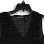 NWT DKNY Jeans Womens Black Mesh Sequin V-Neck Sleeveless Blouse Top Size Medium image number 3