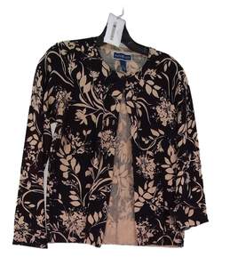 Womens Black Tan Floral Long Sleeve Button Front Cardigan Sweater Size Small