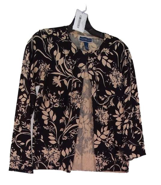 Womens Black Tan Floral Long Sleeve Button Front Cardigan Sweater Size Small image number 1