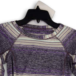 Womens Purple Gray Striped Thumbhole Long Sleeve Activewear T-Shirt Size 2 alternative image