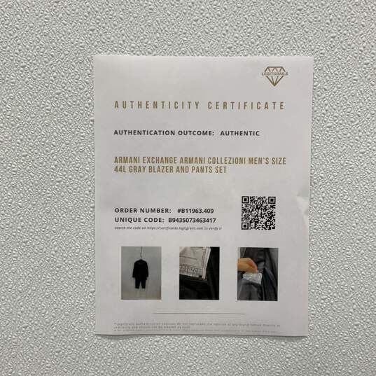 Armani Collezioni Mens Gray Blazer & Pants 2 Piece Suit Set Size 44L With COA image number 8