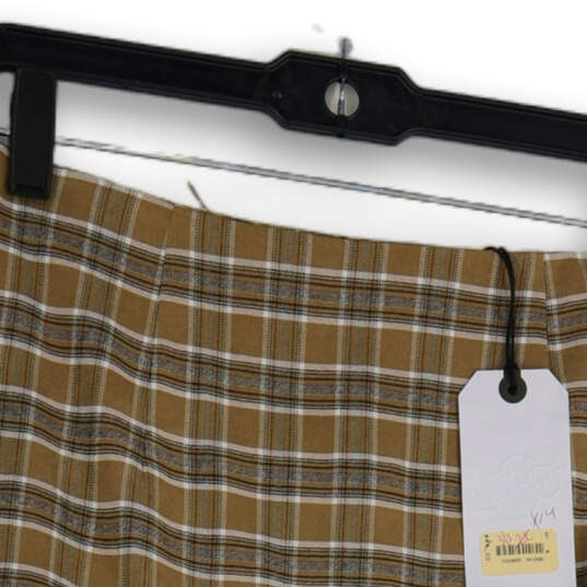 NWT Womens Brown Plaid Pleated Back Zip Short A-Line Skirt Size M image number 3