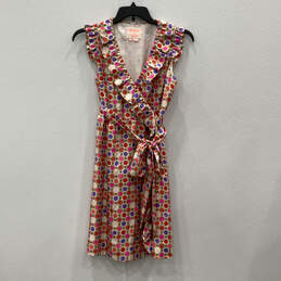 Womens Multicolor Geometric Print Sleeveless V-Neck Wrap Dress Size 6