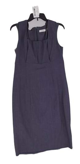 Womens Gray Sleeveless Square Neck Back Zip Sheath Dress Size Medium
