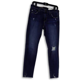 Womens Blue Distressed Pockets Medium Wash Denim Straight Leg Jeans Sz 29R