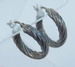 Artisan Sterling Silver Onyx Brooch Faux Onyx Ring & Twisted Mini Hoop Earrings 27.8g alternative image