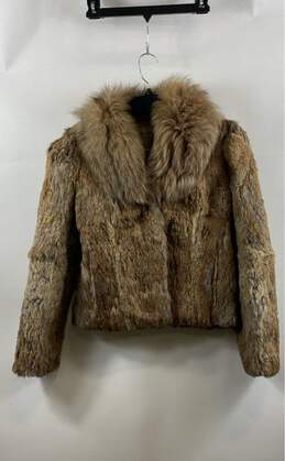 Split End Ltd Womens Brown Long Sleeve Shawl Collar Fur Coat Size Small