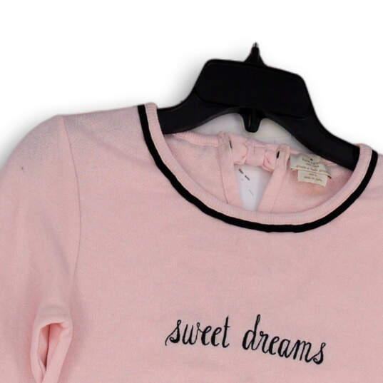 Womens Pink Black Round Neck Sweet Dream Long Sleeve Pullover Sweatshirt XS image number 3