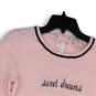 Womens Pink Black Round Neck Sweet Dream Long Sleeve Pullover Sweatshirt XS image number 3