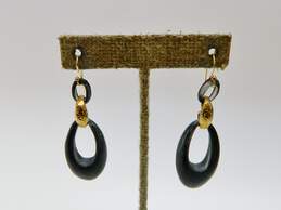 Alexis Bittar Goldtone Black Lucite Open Ovals & Textured Link Drop Earrings 7.4g alternative image