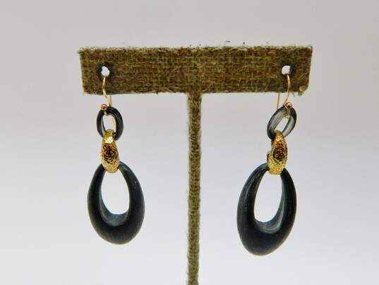Alexis Bittar Goldtone Black Lucite Open Ovals & Textured Link Drop Earrings 7.4g image number 2