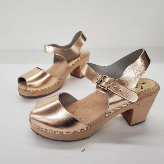 Lotta from Stockholm Rose Gold Leather Clog Sandals Size 6.5 image number 1