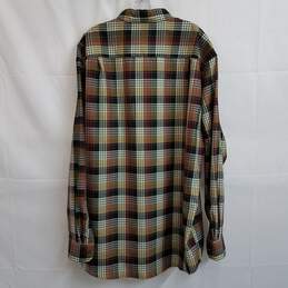 Pendleton fine knit plaid wool green tan button up shirt XL long alternative image