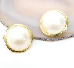 14K Yellow Gold Faux Pearl Clip On Earrings 5.1g alternative image