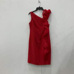 NWT Teri Jon Womens Red Flower Sleeveless Asymmetric Neck Sheath Dress Size 10