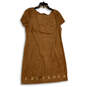 NWT Womens Brown Round Neck Short Sleeve Back Zip Shift Dress Size 14 image number 1