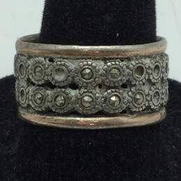 Sterling Silver Marcasite Brass Band Sz 8 Ring 4.3g DAMAGED