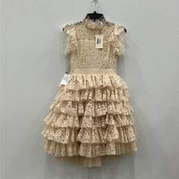 NWT Mia Joy Womens Tan Lace Layered Anouk Petticoat A-Line Dress Size 12