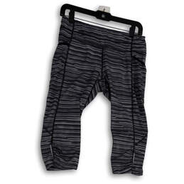 Womens Gray Black Flat Front Elastic Waist Pull-On Capri Leggings Size S