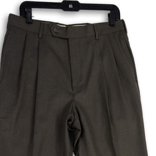 NWT Mens Gray Pleated Slash Pocket Straight Leg Dress Pants Size 33R image number 3