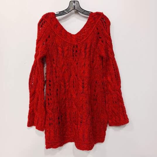 Free People Women's Red Chunky Knit Bell Sleeve Sweater Size S NWT image number 2