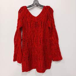 Free People Women's Red Chunky Knit Bell Sleeve Sweater Size S NWT alternative image