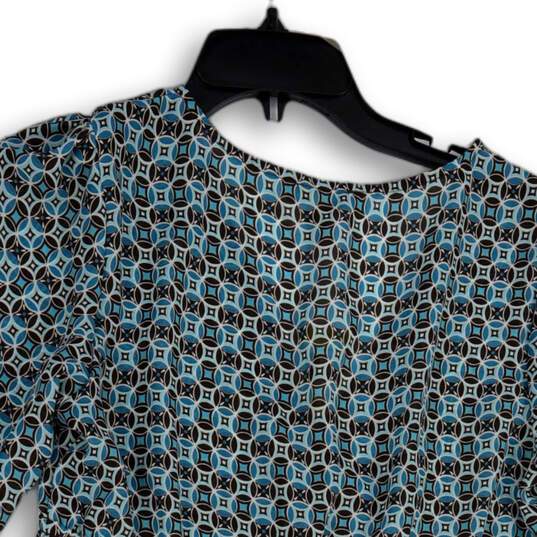 NWT Womens Blue Brown Geometric 3/4 Sleeve V-Neck Pullover Blouse Top Sz M image number 4