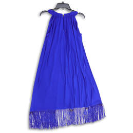 NWT Womens Blue Sleeveless Fringed Hem Keyhole Back Midi Shift Dress Size 0 alternative image