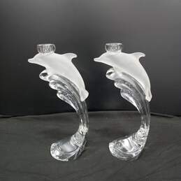2pc Set of Lenox Full Lead Crystal Dolphin Candlesticks alternative image